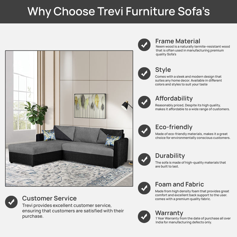 Bliss E2O Soft Cozy Fabric Sectional L Shaped 5 Seater Sofa