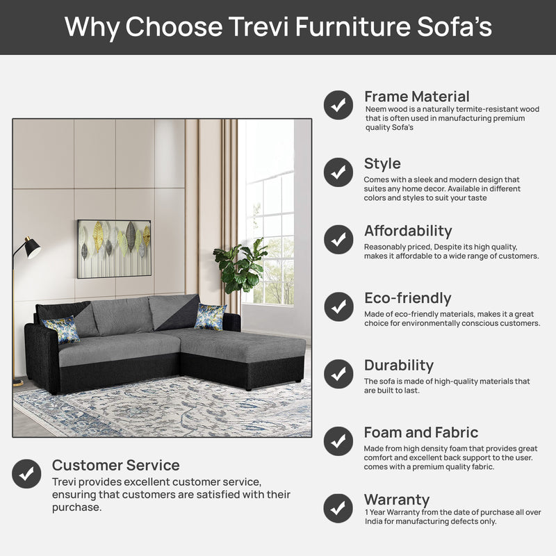 Bliss E2O Soft Cozy Fabric Sectional L Shaped 5 Seater Sofa