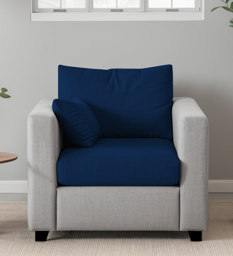 Bliss Fabric 1 Seater Sofa In Royal Grey & Velvet Blue Colour