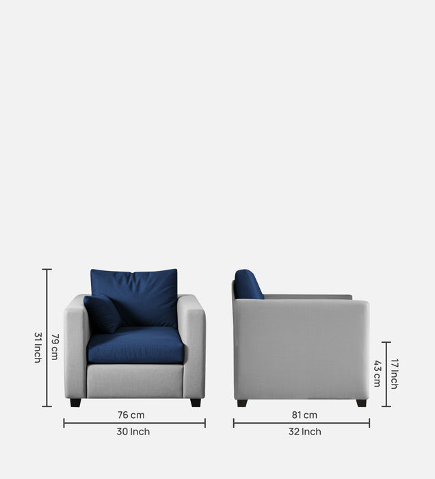 Bliss Fabric 1 Seater Sofa In Royal Grey & Velvet Blue Colour