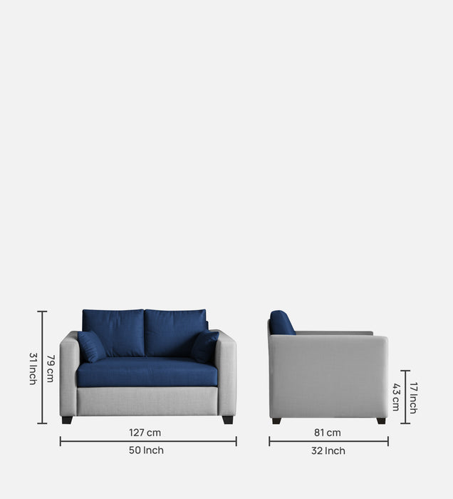 Bliss Fabric 2 Seater Sofa In Royal Grey & Velvet Blue Colour