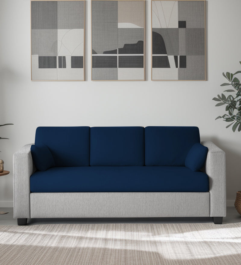 Bliss Fabric 3 Seater Sofa In Royal Grey & Velvet Blue Colour