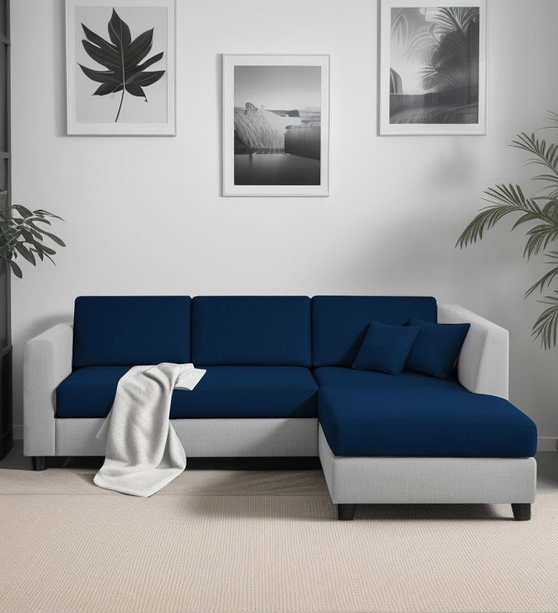 Bliss Fabric RHS 5 Seater Sectional Sofa In Royal Grey & Velvet Blue Colour