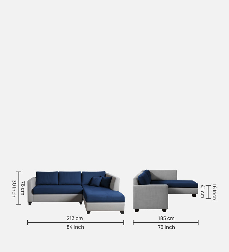 Bliss Fabric RHS 5 Seater Sectional Sofa In Royal Grey & Velvet Blue Colour