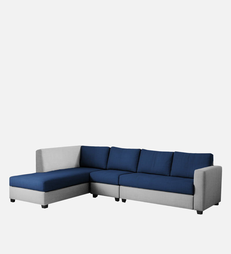 Bliss Fabric LHS 6 Seater Sectional Sofa In Royal Grey & Velvet Blue Colour