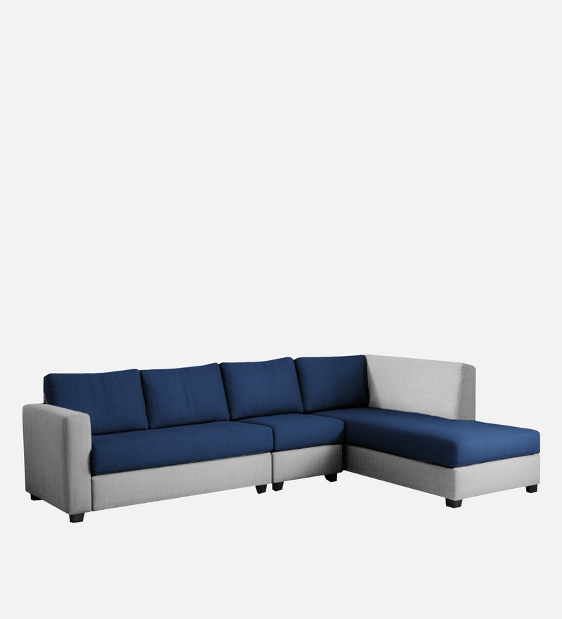 Bliss Fabric RHS 6 Seater Sectional Sofa In Royal Grey & Velvet Blue Colour