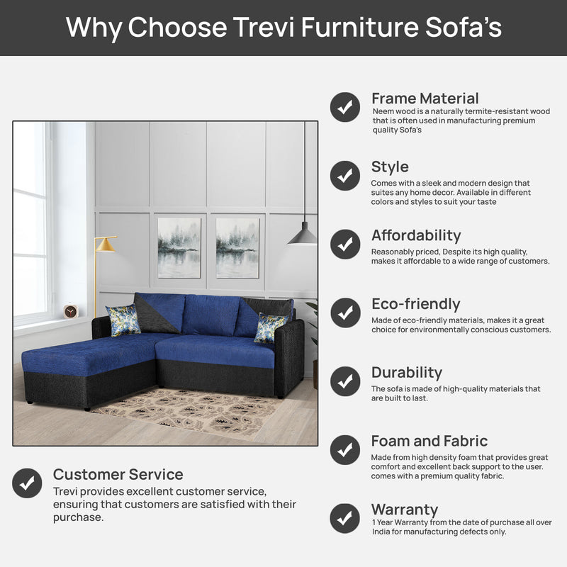 Bliss E2O Soft Cozy Fabric Sectional L Shaped 5 Seater Sofa