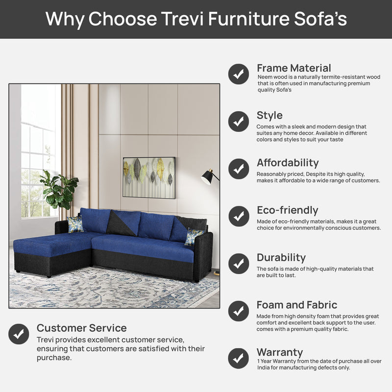 Bliss E2O Soft Cozy Fabric Sectional L Shaped 6 Seater Sofa