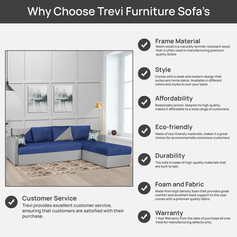 Bliss E2O Soft Cozy Fabric Sectional L Shaped 6 Seater Sofa