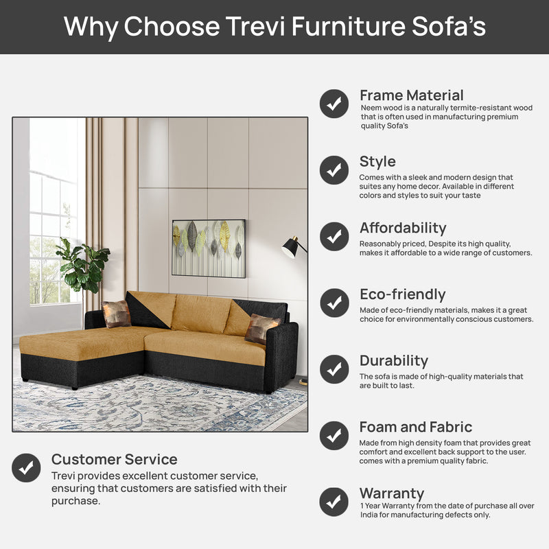 Bliss E2O Soft Cozy Fabric Sectional L Shaped 5 Seater Sofa