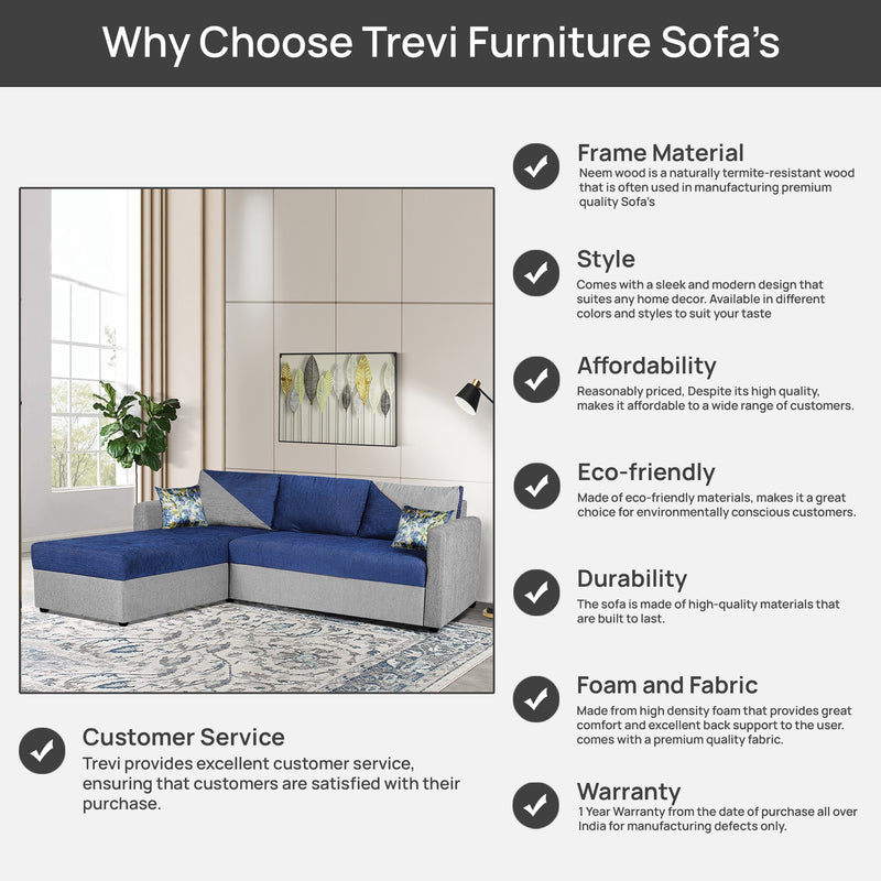 Bliss E2O Soft Cozy Fabric Sectional L Shaped 5 Seater Sofa