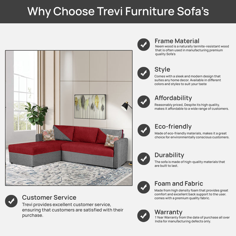 Bliss E2O Soft Cozy Fabric Sectional L Shaped 5 Seater Sofa