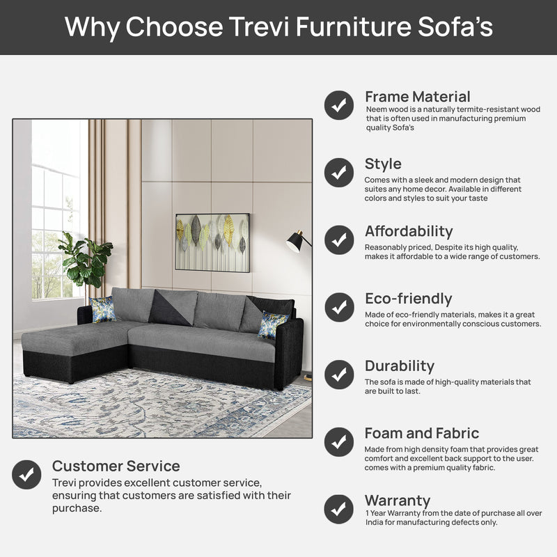 Bliss E2O Soft Cozy Fabric Sectional L Shaped 6 Seater Sofa