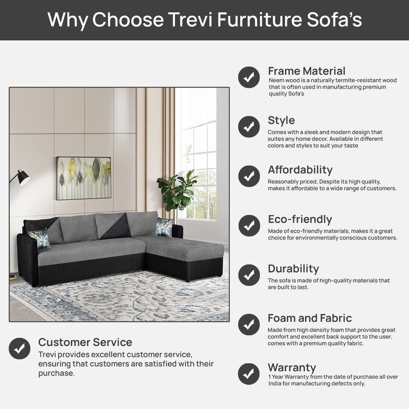 Bliss E2O Soft Cozy Fabric Sectional L Shaped 6 Seater Sofa