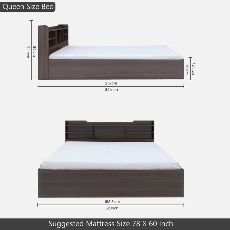 Bolton Queen Size Bed With Storage In Dark Maple Colour