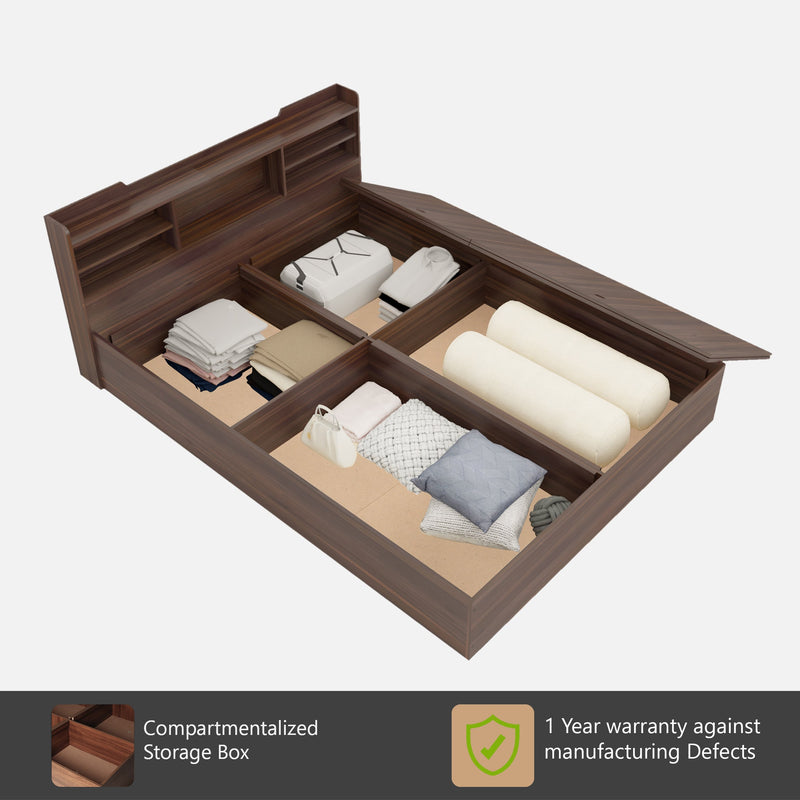 Bolton Queen Size Bed With Storage In Dark Maple Colour