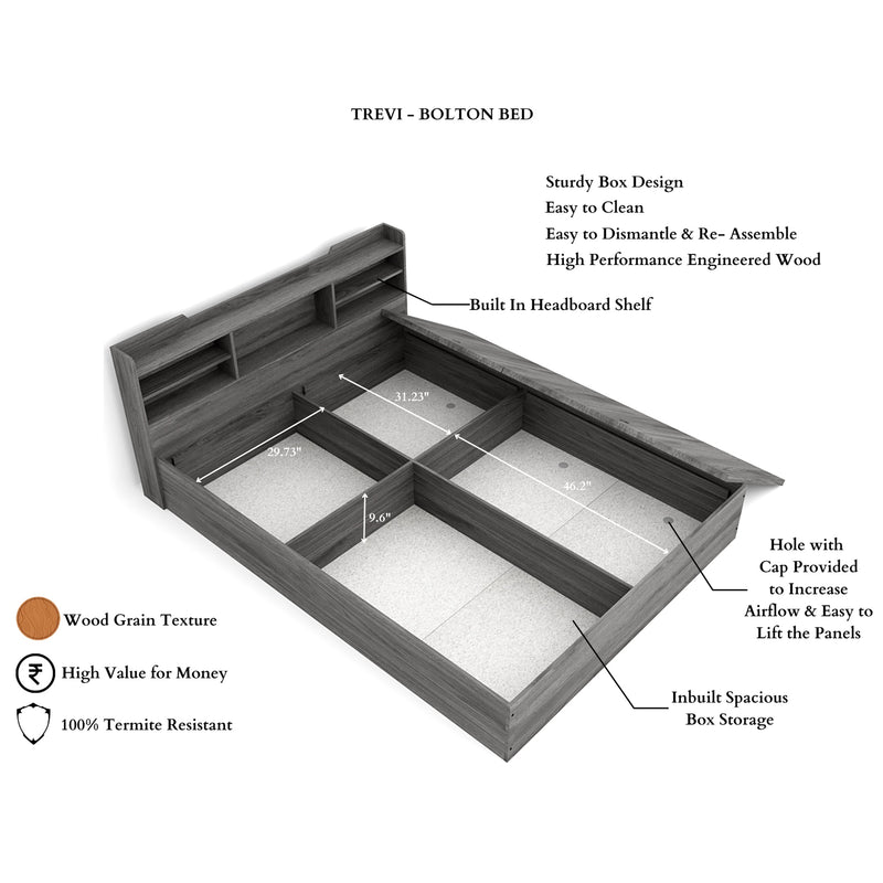 Bolton Queen Size Bed With Storage In Dark Maple Colour