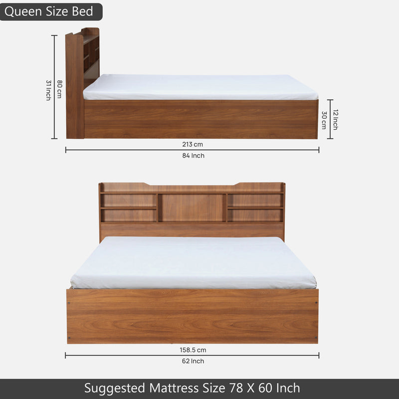 Bolton Engineered Wood King / Queen Size Bed with / Without Storage In Bali Teak Colour