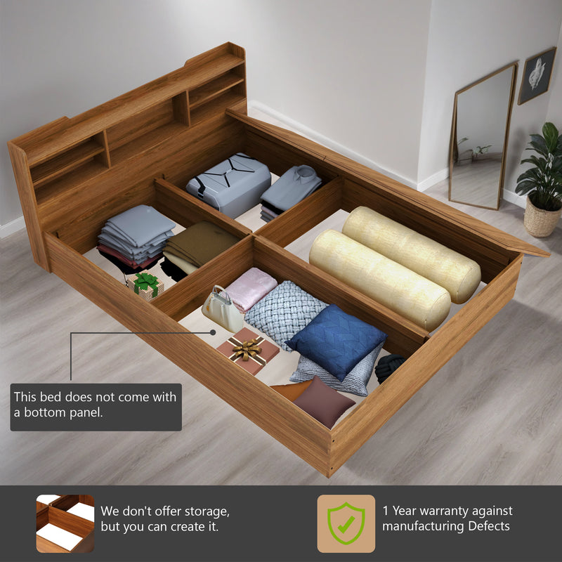 Bolton Engineered Wood King / Queen Size Bed with / Without Storage In Bali Teak Colour