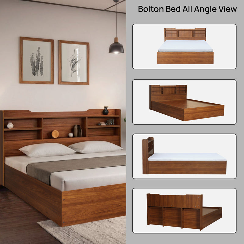 Bolton Engineered Wood King / Queen Size Bed with / Without Storage In Bali Teak Colour