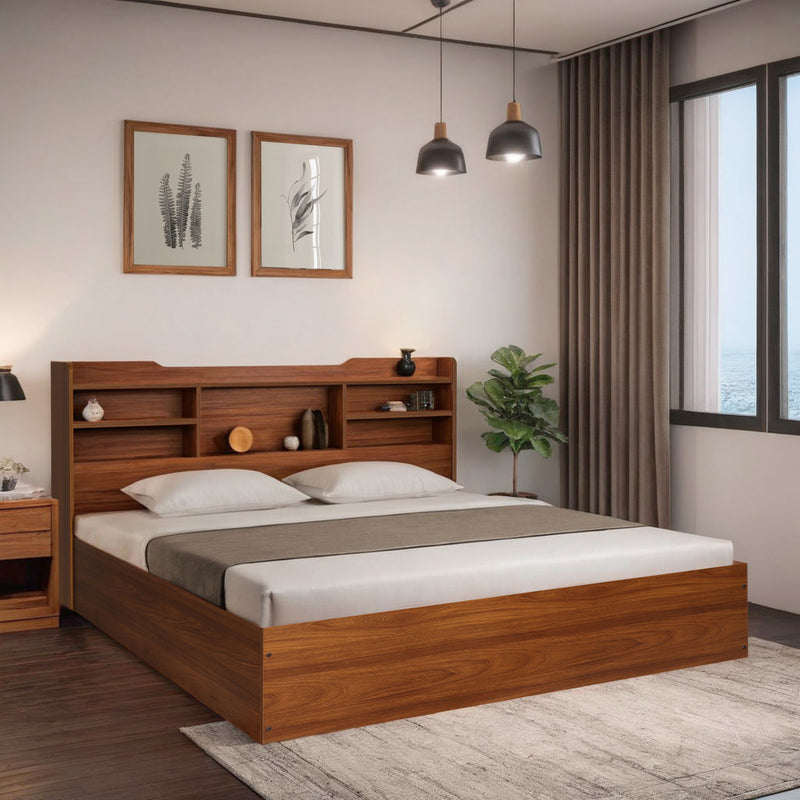 Bolton Engineered Wood King / Queen Size Bed with / Without Storage In Bali Teak Colour
