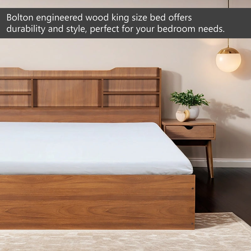 Bolton Engineered Wood King / Queen Size Bed with / Without Storage In Bali Teak Colour