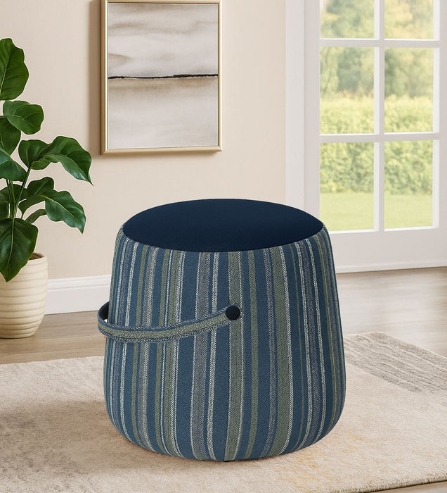 Bramble Fabric Pouffe In Pinstripe Blue & Twilight Blue Colour