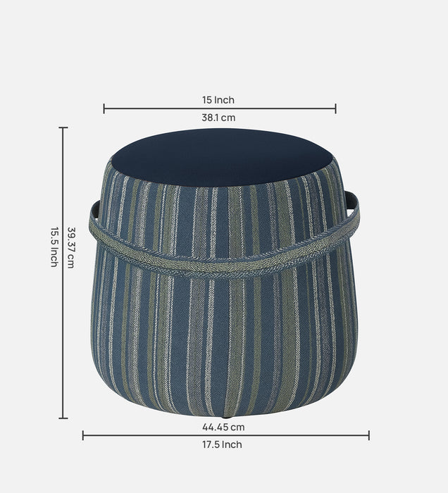 Bramble Fabric Pouffe In Pinstripe Blue & Twilight Blue Colour