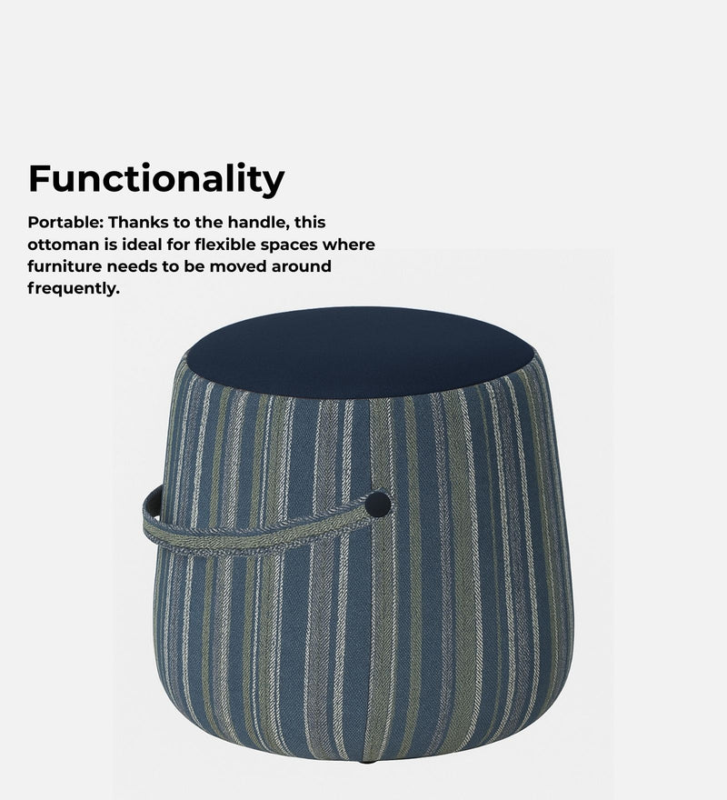 Bramble Fabric Pouffe In Pinstripe Blue & Twilight Blue Colour