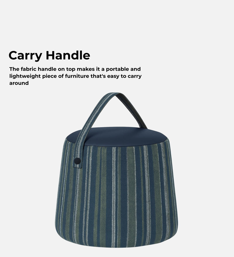 Bramble Fabric Pouffe In Pinstripe Blue & Twilight Blue Colour