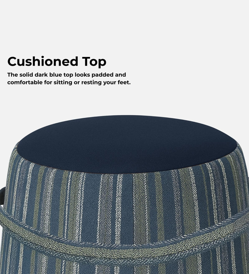Bramble Fabric Pouffe In Pinstripe Blue & Twilight Blue Colour