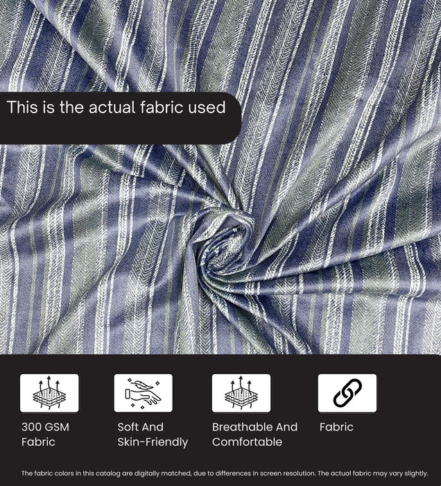 Bramble Fabric Pouffe In Pinstripe Blue & Twilight Blue Colour