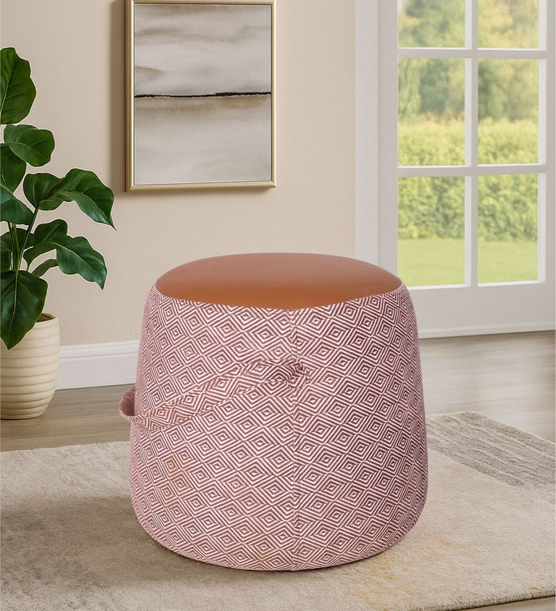 Bramble Fabric Pouffe In Prism Sand & Tan PU Colour