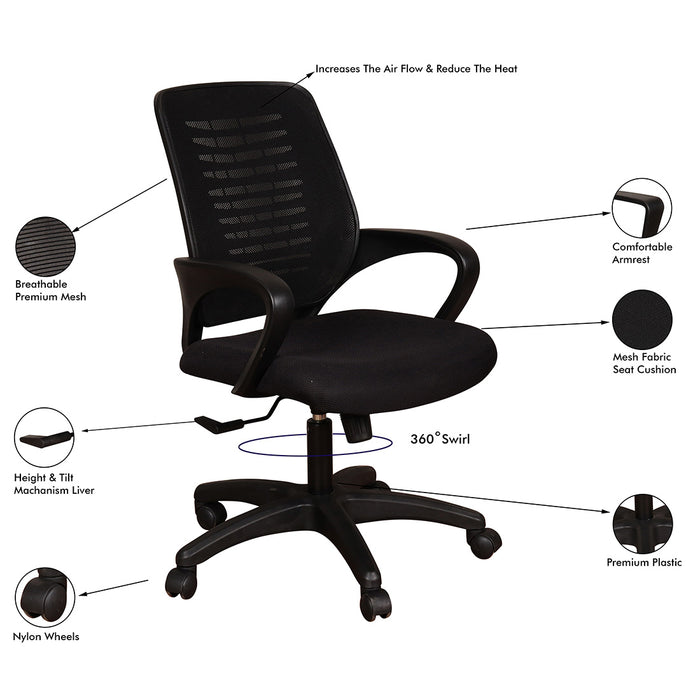 Ebony Ergonomic Chair in Black Colour