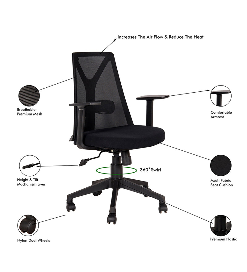 Libra Medium Back Chair in Black Colour