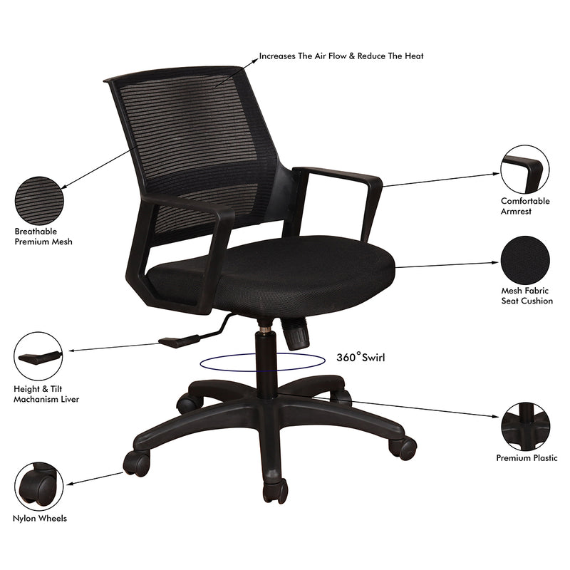Solitaire Ergonomic Office Chair in Black Colour