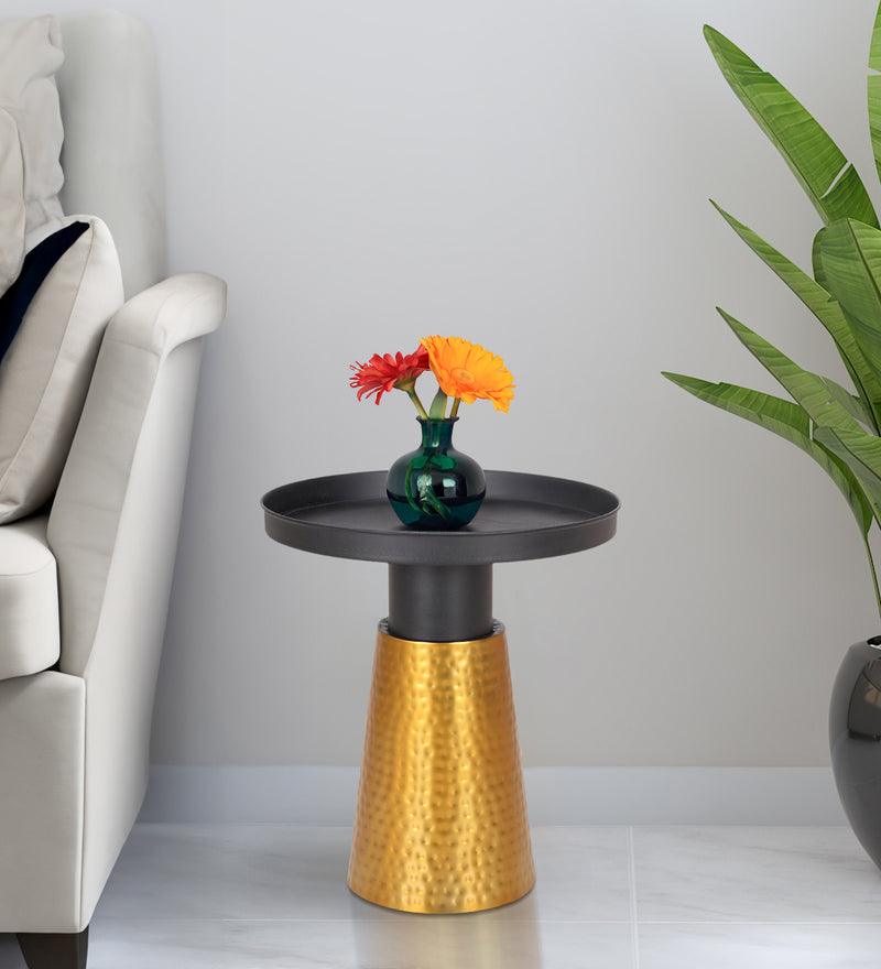 Como Iron Side Table In Black & Golden Colour