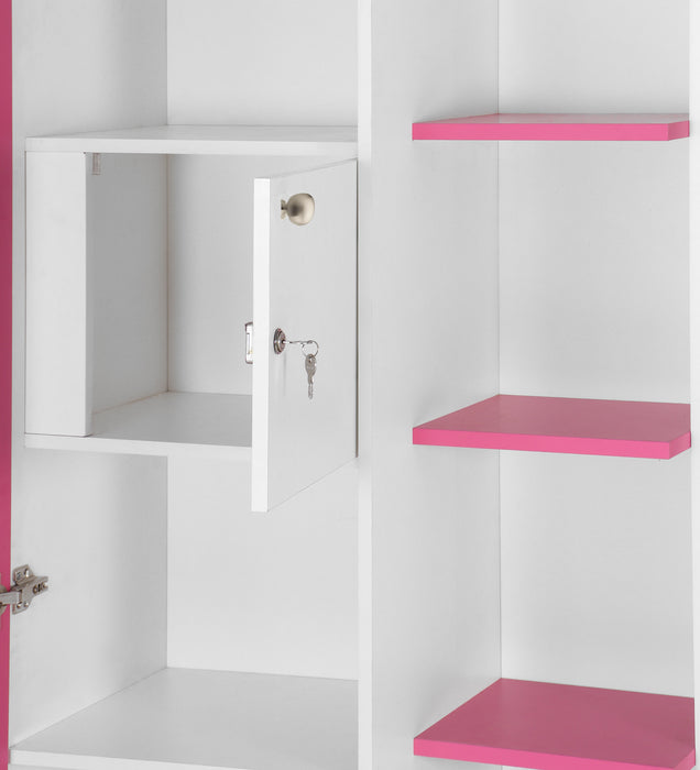 Divine Dressing Unit Engineered Wood with Mirror & Locker in White & Hutch Pink colour