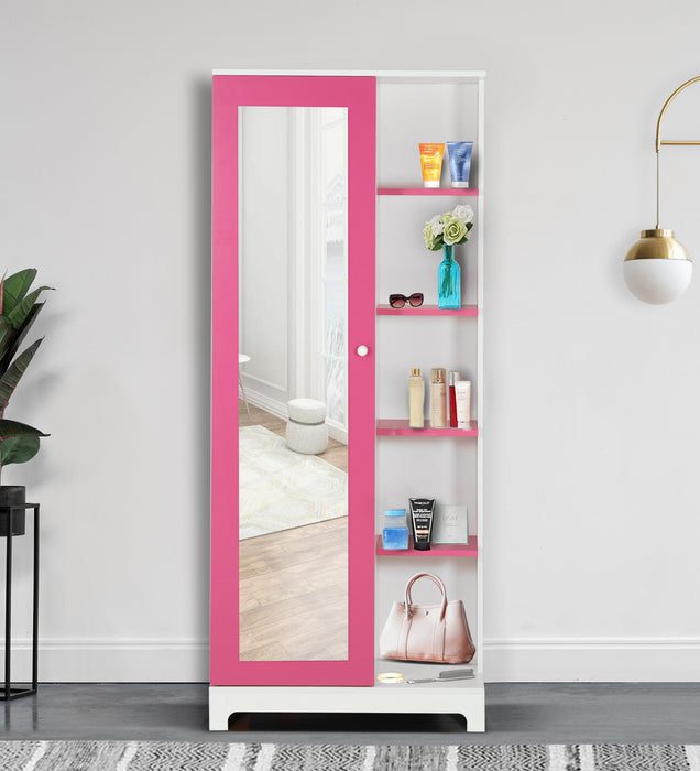 Divine Dressing Unit Engineered Wood with Mirror & Locker in White & Hutch Pink colour