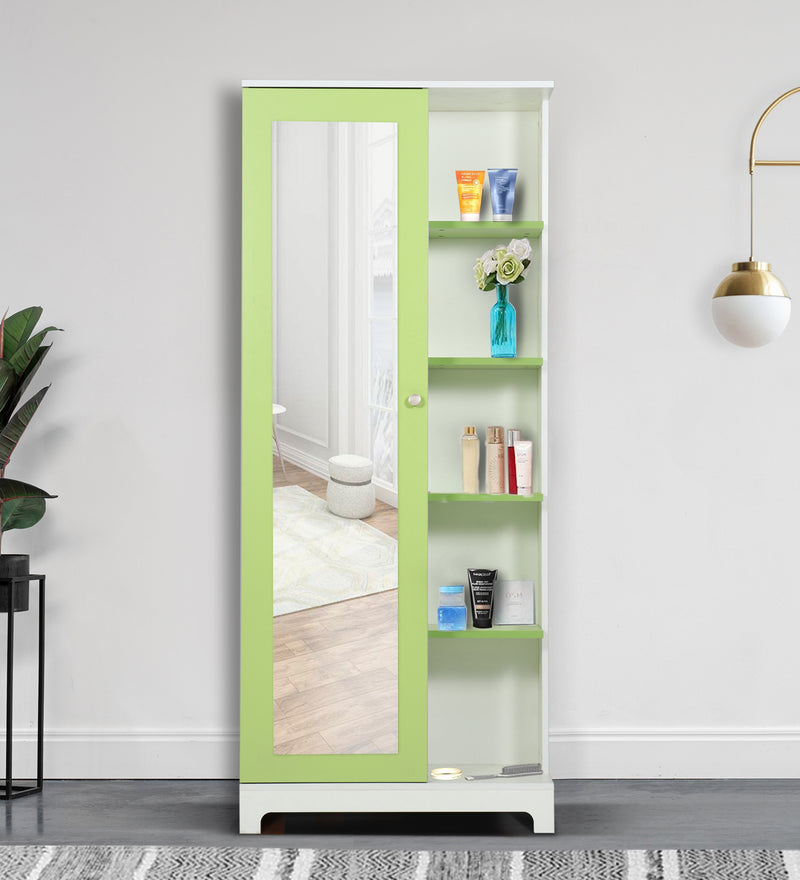 Divine Dressing Unit Engineered Wood with Mirror & Locker in White & Parrot Green Colour