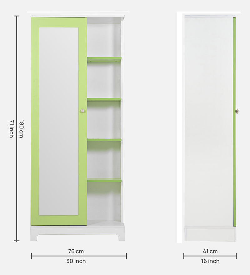Divine Dressing Unit Engineered Wood with Mirror & Locker in White & Parrot Green Colour