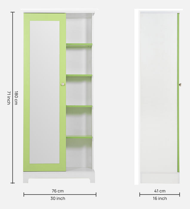 Divine Dressing Unit Engineered Wood with Mirror & Locker in White & Parrot Green Colour