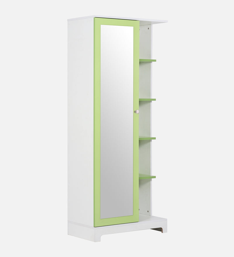 Divine Dressing Unit Engineered Wood with Mirror & Locker in White & Parrot Green Colour