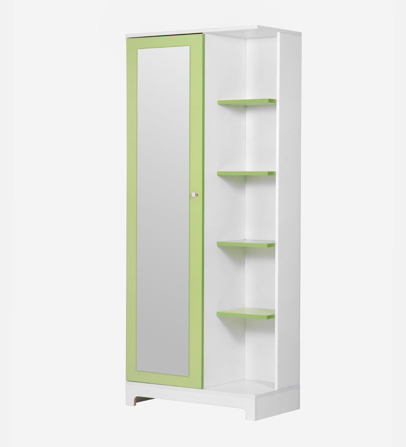 Divine Dressing Unit Engineered Wood with Mirror & Locker in White & Parrot Green Colour