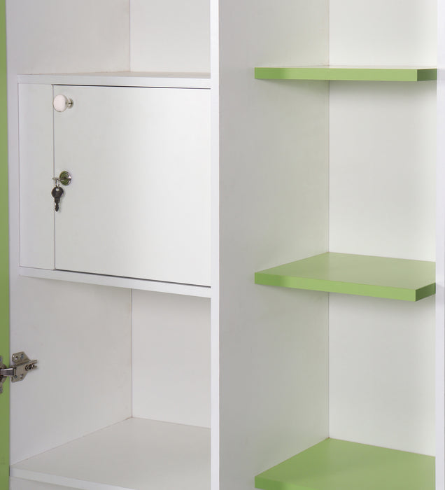 Divine Dressing Unit Engineered Wood with Mirror & Locker in White & Parrot Green Colour