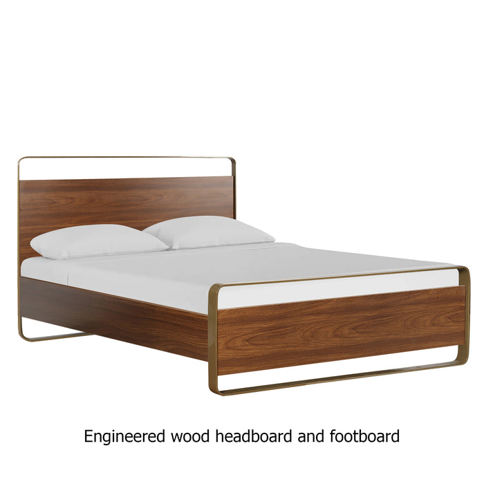 Emerald Luxury Enigneered Wood and Iron King Size Bed in Teak Colour Finish