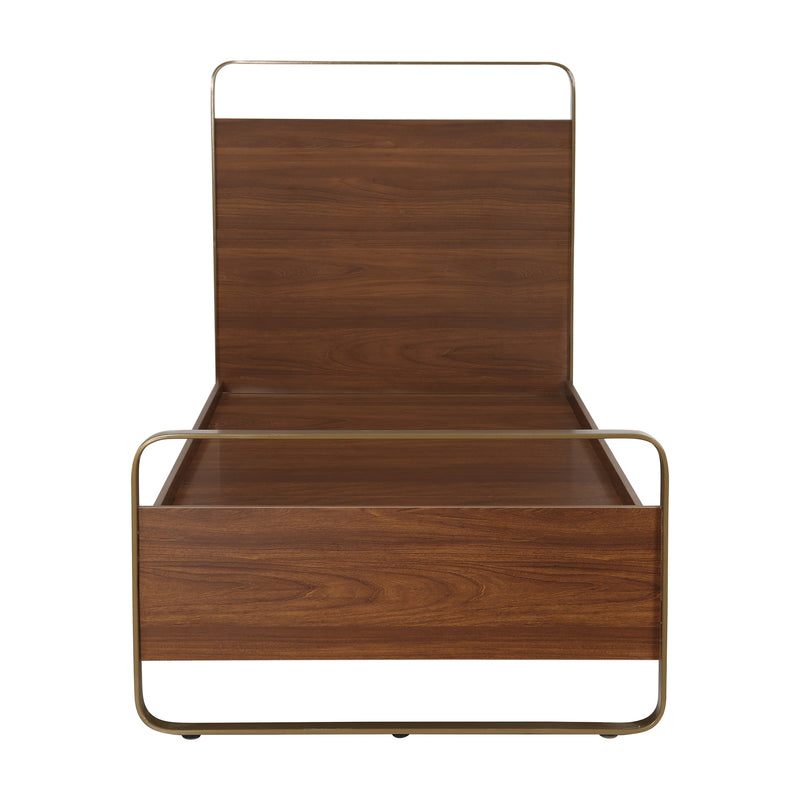 Emerald Luxury Enigneered Wood and Iron Single Bed in Teak Colour Finish