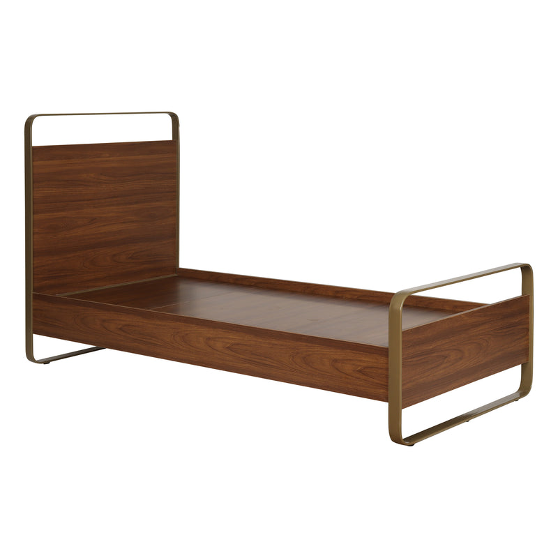 Emerald Luxury Enigneered Wood and Iron Single Bed in Teak Colour Finish