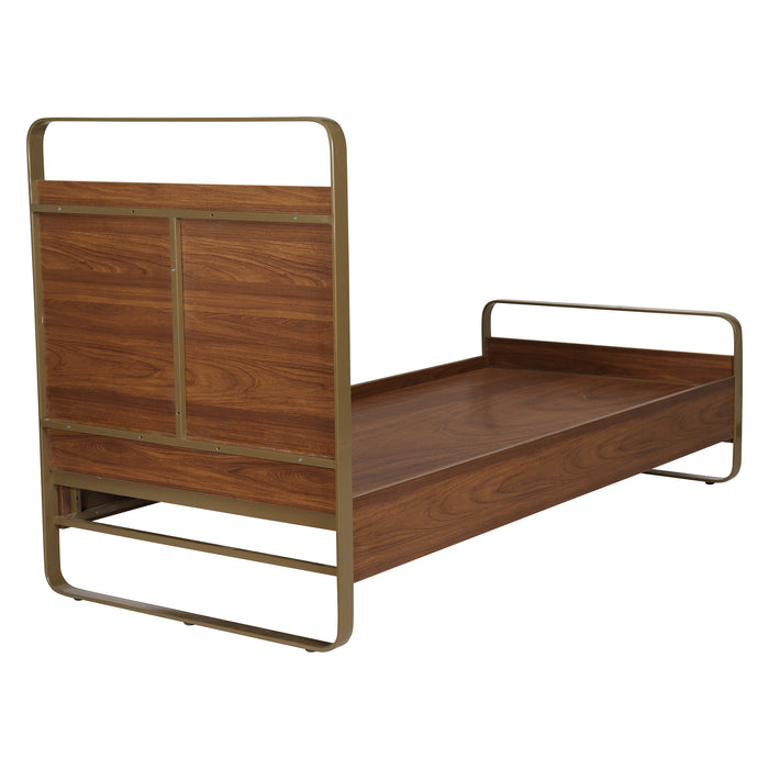 Emerald Luxury Enigneered Wood and Iron Single Bed in Teak Colour Finish