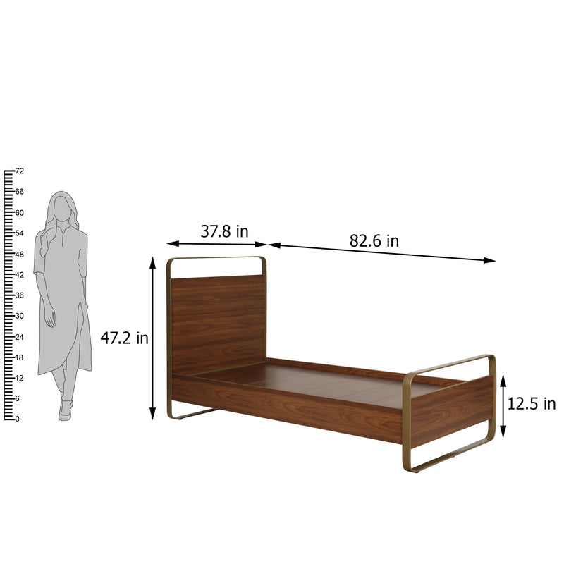 Emerald Luxury Enigneered Wood and Iron Single Bed in Teak Colour Finish